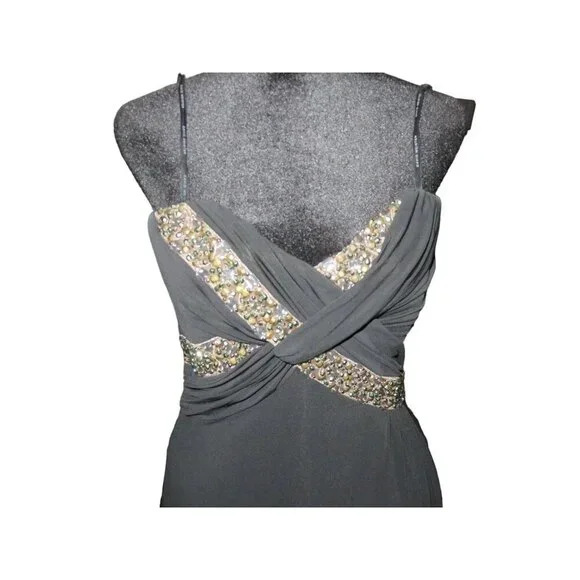 sachin and babi light blue dress David Meister Black Beaded Embellished Sleeveless Cocktail Dress size 4